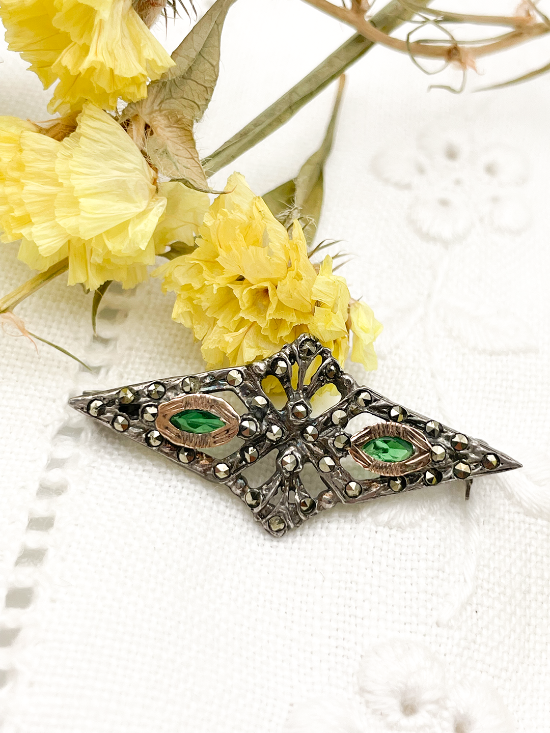 Green Pin with Marcasites