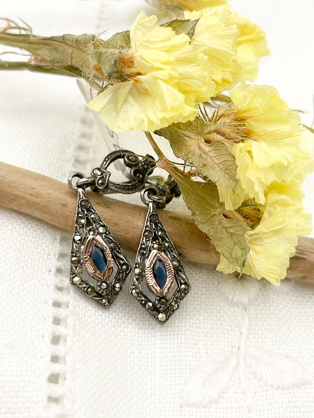 Peacock Blue Marcasite Earrings